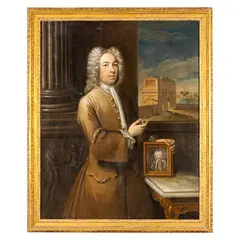 John Vanderbank, Ritratto di nobiluomo con ritratto e rovine, oil on canvas