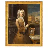 John Vanderbank, Ritratto di nobiluomo con ritratto e rovine, oil on canvas
