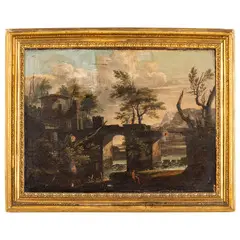 Agostino Tassi, Paesaggio romano con ponte, oil on canvas