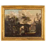 Agostino Tassi, Paesaggio romano con ponte, oil on canvas