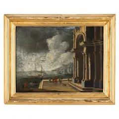 Leonardo Coccorante, Capriccio architettonico con figure, oil on canvas