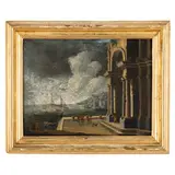 Leonardo Coccorante, Capriccio architettonico con figure, oil on canvas