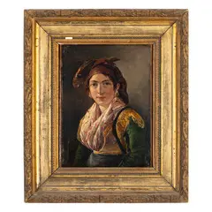 Raffaele Carelli, Monopoli, 1795 - Napoli, 1864 / Ragazza con abito tradizionale / Firmato Carelli Padre e datato 1814? in basso a sinistra, oil on canvas