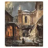 Federico Moja, Milano, 1802 - Dolo, 1885 / Paesaggio invernale con figure davanti alla chiesa, oil on cardboard