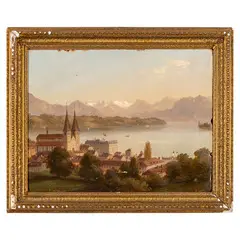 Ferdinand Sommer, Coburg, 1822 - Luzern, 1901 / Veduta della città di Lucerna / Firmato F Sommer in basso a destra, oil on cardboard