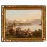 Ferdinand Sommer, Coburg, 1822 - Luzern, 1901 / Veduta della città di Lucerna / Firmato F Sommer in basso a destra, oil on cardboard