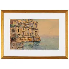 Vincenzo Loria, Salerno, 1849 - La Spezia, 1939 / Palazzo Donn'Anna / Firmato V Loria, Napoli 1907 in basso a destra, watercolour on paper