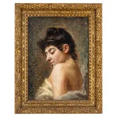 Eduardo Dalbono, Napoli, 1841 - 1915 / Ritratto femminile / Firmato E Dalbono in basso a sinistra, oil on cardboard