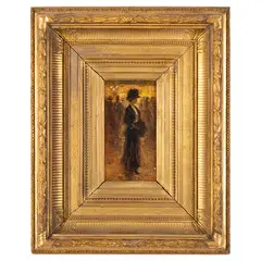 Amalfi, 1863 - Napoli, 1920 / All'uscita da teatro / Firmato P Scoppetta in basso a sinistra by Pietro Scoppetta, oil on tavoletta, offered Jun 2025