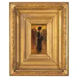 Pietro Scoppetta, Amalfi, 1863 - Napoli, 1920 / All'uscita da teatro / Firmato P Scoppetta in basso a sinistra, oil on tavoletta