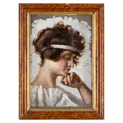 Teofilo Patini, Castel di Sangro, 1840 - Napoli, 1906 / Profilo di ragazza / Tracce di firma in basso a destra, oil on panel