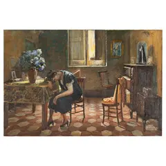 Giovanni Panza, Miseno, 1894 - Napoli, 1989 / Sola nella stanza / Firmato G Panza in basso a destra, oil on canvas
