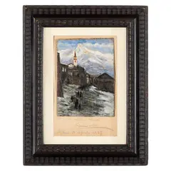 Vittore Antonio Cargnel, Venezia, 1872 - Milano, 1931 / Paesaggio con chiesetta, oil on cardboard