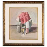 Edoardo Arvigo, Genova, 1917 - 1983 / Vaso con fiori rosa / Firmato Arvigo in basso a sinistra, oil on cardboard