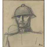 Mario Sironi, Sassari 1885 - Milano 1961 / Busto soldato con elmetto - probabile studio per illustrazione, 1920 circa