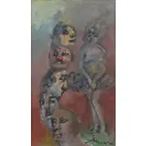 Mino Maccari, Siena 1898 - Roma 1989 / Figure, 1970, oil on canvas cartonata
