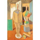 Carlo Carrà, Quargnento 1881 - Milano 1966 / Madre e figlio, 1952, mixed media on paper applicata on canvas