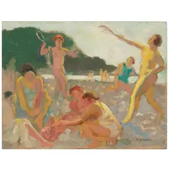 Maurice Denis, Jeu de raquettes sur la plage, circa 1910-1911, oil on board