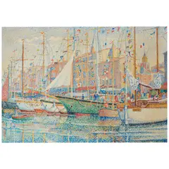 Yvonne Canu, Les vieux gréements à St. Tropez, oil on canvas