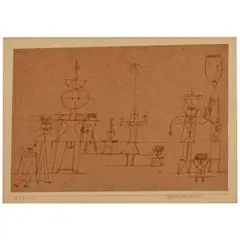 Scene auf dem Theater der Exoten by Paul Klee, 1922, pen and ink on paper laid down on the artist's mount, sold Nov 2025