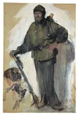 Paula Modersohn-Becker, Schornsteinfeger und zwei Frauenköpfe, 1897, Gouache auf festem, graugrünem Papier
