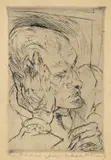Max Beckmann, Selbstbildnis mit aufgestützter Wange, 1916, Kaltnadel auf Papier (Signet: Bär mit Rad)