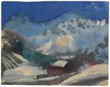 Verschneite Alpenlandschaft und ein Berghaus“ (Schweiz) by Emil Nolde, 1930, Aquarell auf Japan, sold Nov 2008