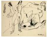 Badende am Strand von Fehmarn by Ernst Ludwig Kirchner, 1912, Rohrfeder und Tuschpinsel auf dünnem Papier, sold May 2013