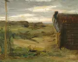 Max Liebermann, Strand mit Schuppen – Entwurf zu den Dekorationen zu Hauptmanns ,Gabriel Schillings Flucht‘, Akt I und V, 1912, Öl auf Pappe