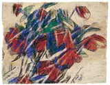 Rote Blüten by Christian Rohlfs, 1928, Wassertempera und Kreide auf handgeschöpftem Bütten, sold May 2011