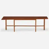 Coffee table by Edward Wormley, c. 1957, walnut, brass, sold Jul 2022