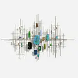 C. Jeré, Wall sculpture, c. 1970, patinated and enameled steel, torch-cut brass