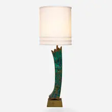 Table lamp by Pepe Mendoza, c. 1970, bronze, ceramic inlay, sold Jul 2022
