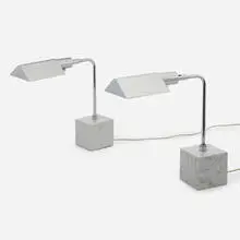 Koch & Lowy, Table lamps, pair, c. 1975, marble, chrome-plated brass