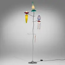 Andrea Anastasio, Giocasta Terra floor lamp, c. 1990, sandblasted and chrome-plated steel, colored glass