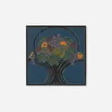 Marblehead Pottery, Tile with fruit basket, c. 1920, glazed earthenware decorated in cuenca