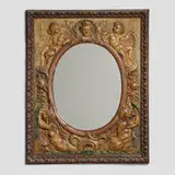 Victorian, Italian Classical-style wall mirror, c. 1900, painted and patinated embossed brass, mirrored glass