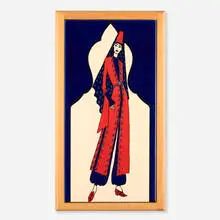 Jerusalem-Armenian, Tile with woman in Ottoman-inspired Art Deco attire, c. 1950, glazed earthenware