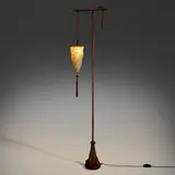 Mariano Fortuny, Cesendello floor lamp, c. 2000, screenprinted silk, brass, glass beads, silk tassels, painted iron, velvet