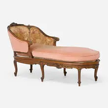 Louis XV Style, Chaise lounge, parcel-gilt mahogany, velvet upholstery, Aubusson upholstery