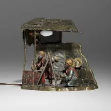 Orientalist boudoir lamp with figures in a kitchen preparing tea by Franz Xaver Bergmann, sold Sep 2025