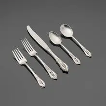 Wallace Silversmiths, Rose Point flatware service, sterling silver, stainless steel