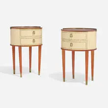Halvdan Pettersson, Nightstands, pair, c. 1940, mahogany, stained beech, leatherette, brass