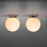 Ceiling lamps, pair by Modern, c. 1975, white glass, polished aluminum, sold Sep 2025