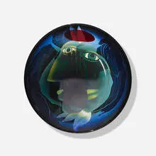 The Doubleface and Hand by Ann Wolff, 1987, hand-blown glass in several layer underlay, line and brush etching and sandblasting, sold Jun 2016