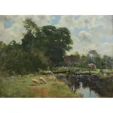John Appleton Brown, Sheep Pastoral Scene, oil on canvas, (approximate dimensions -