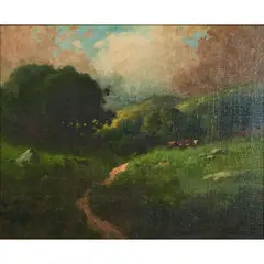 Carl Jonnevold, Landscape with Cows, oil on canvas, [approximate dimensions -