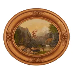 John, Englehart (American, 1867-1915), Fishing Along the River, oil on oval canvas, [approximate dimensions -
