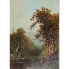 Frederick Ferdinand Schafer, Forest Landscape with River, oil on canvas, [approximate dimensions -