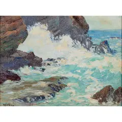 William Henry Price, Waves Crashing, oil on board, [approximate dimensions -